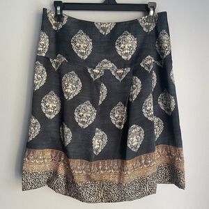 PAUW Amsterdam Silk Pleated Skirt Size 2 US 8 Blue Brown Baroque Pattern Luxury